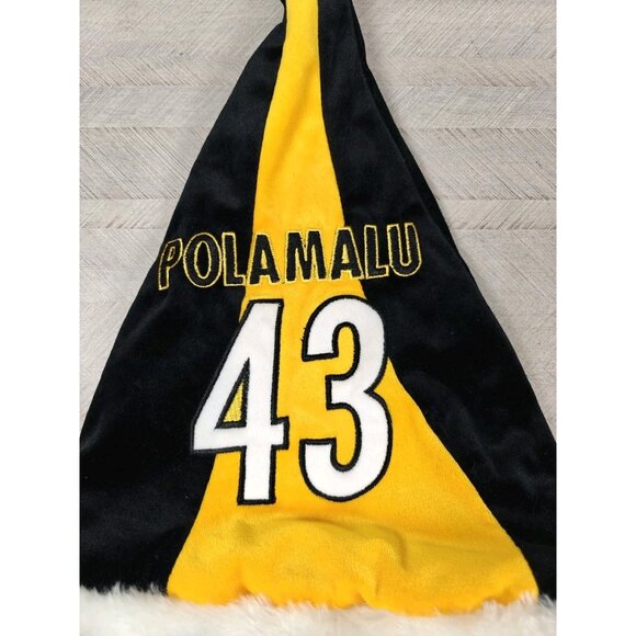 Troy Polamalu #43 Santa Hat Embroidered Black Christmas Pittsburgh Steelers NFL - Picture 3 of 10